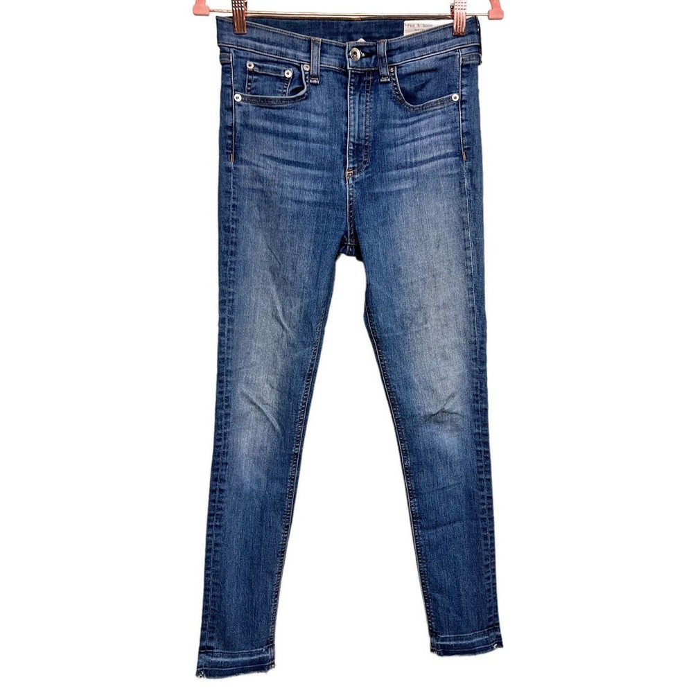 Rag & Bone High Rise Ankle Skinny Fit Jeans Women's Size 28 Raw‎ Hem Denim Blue